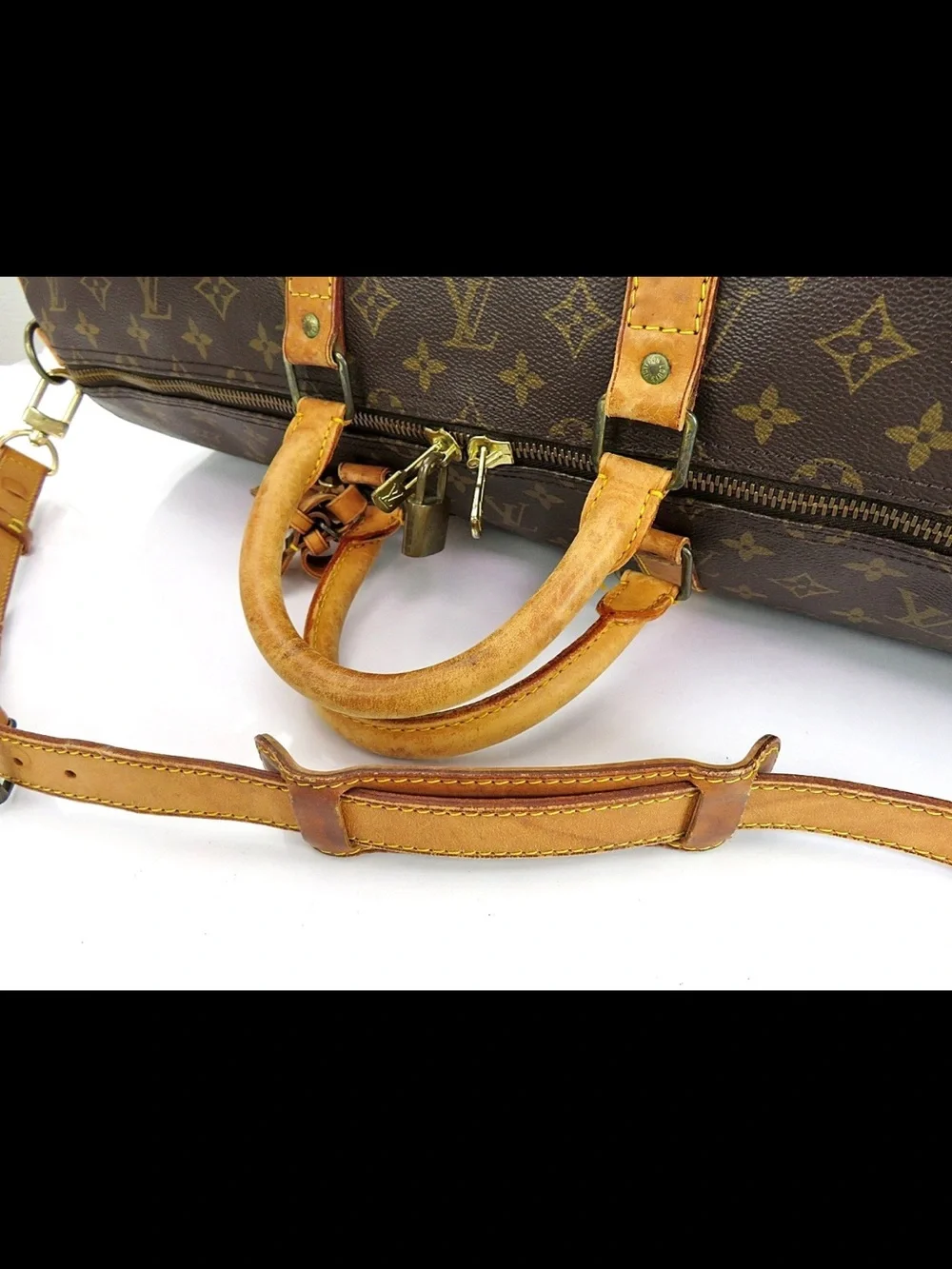 Louis Vuitton Brown Monogram Duffel with Tan Leather Trim